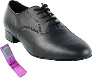 Very Fine Dance Shoes - Mens Standard, Smooth Ballroom Dance Shoes - 919101W - 1-inch Heel and Foldable Brush Bundle - Black Leather - 12.5