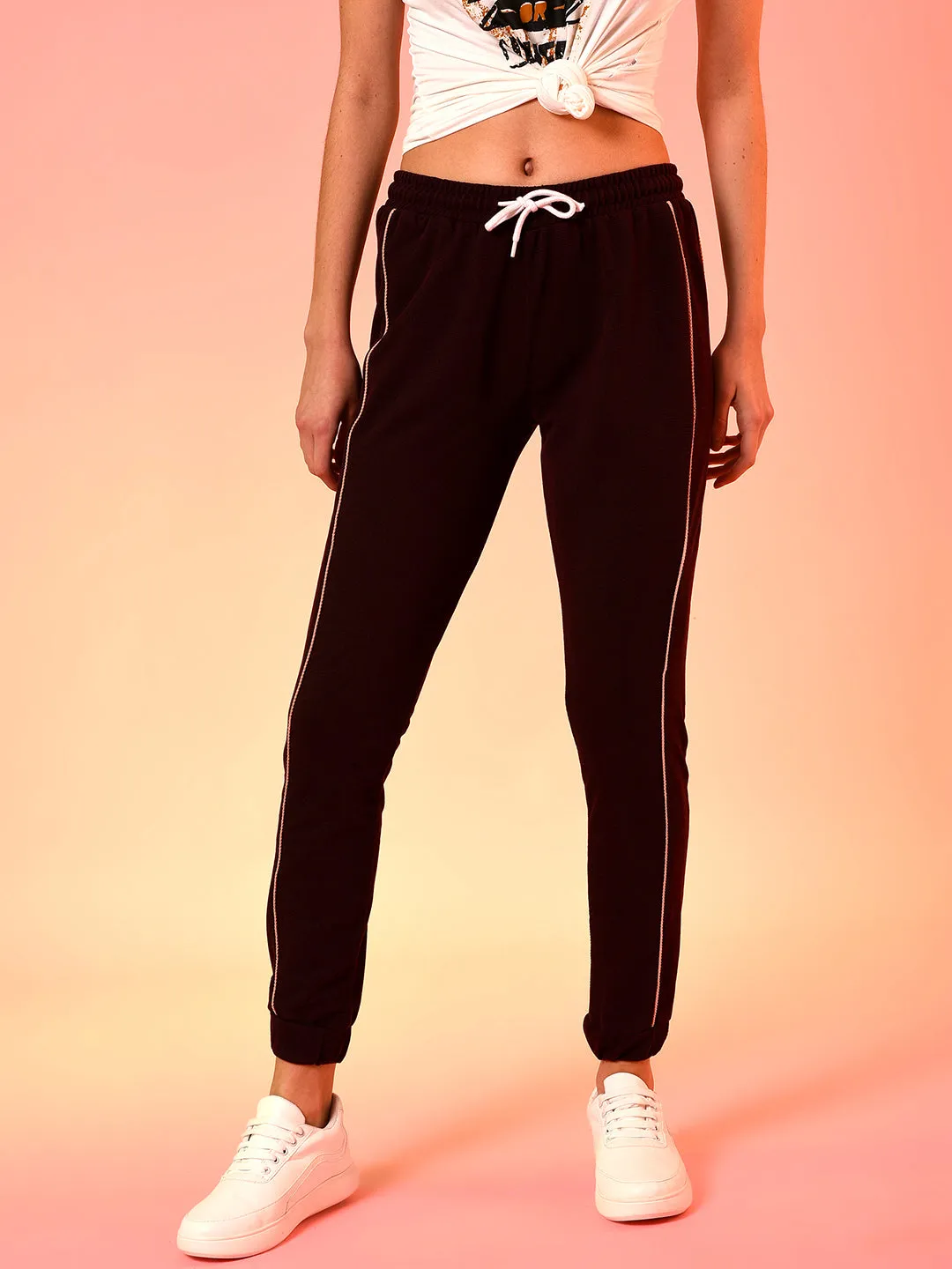 Wine Solid Cotton Active Jogger/Trackpant