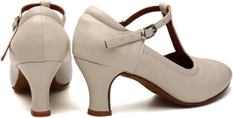 Women Latin Dance Shoes T-Strap Ballroom Salsa Tango Closed Toe Modern Dance Shoes,Model FT123