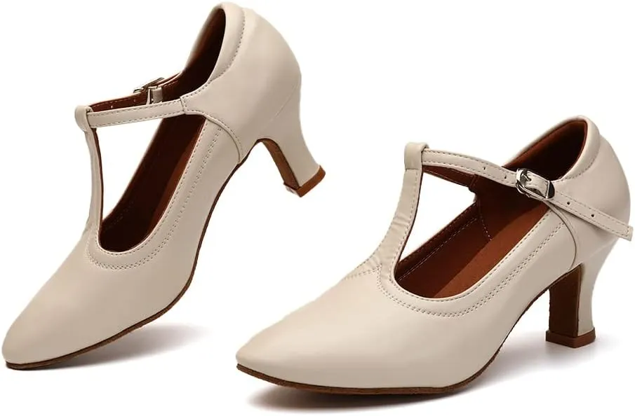 Women Latin Dance Shoes T-Strap Ballroom Salsa Tango Closed Toe Modern Dance Shoes,Model FT123