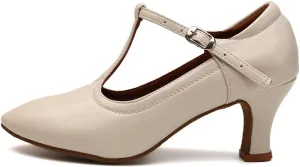 Women Latin Dance Shoes T-Strap Ballroom Salsa Tango Closed Toe Modern Dance Shoes,Model FT123