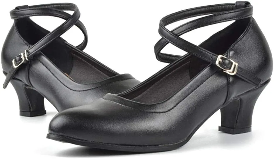 Women Standard Latin Dance Shoes Cross Strap Ballroom Modern Character Tango Salsa Party Dress Pump Shoes with Closed Toe 815