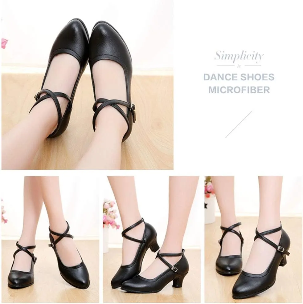 Women Standard Latin Dance Shoes Cross Strap Ballroom Modern Character Tango Salsa Party Dress Pump Shoes with Closed Toe 815