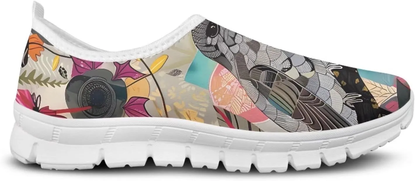 Women's Art Pattern Slip-On Sneakers Casual Low-Top Flat Dress Shoes Lightweight Soft Shoes Non-Slip Workout Holiday Shoes US Size 5.5-11.5