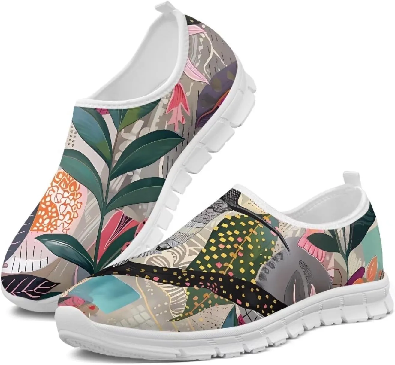Women's Art Pattern Slip-On Sneakers Casual Low-Top Flat Dress Shoes Lightweight Soft Shoes Non-Slip Workout Holiday Shoes US Size 5.5-11.5