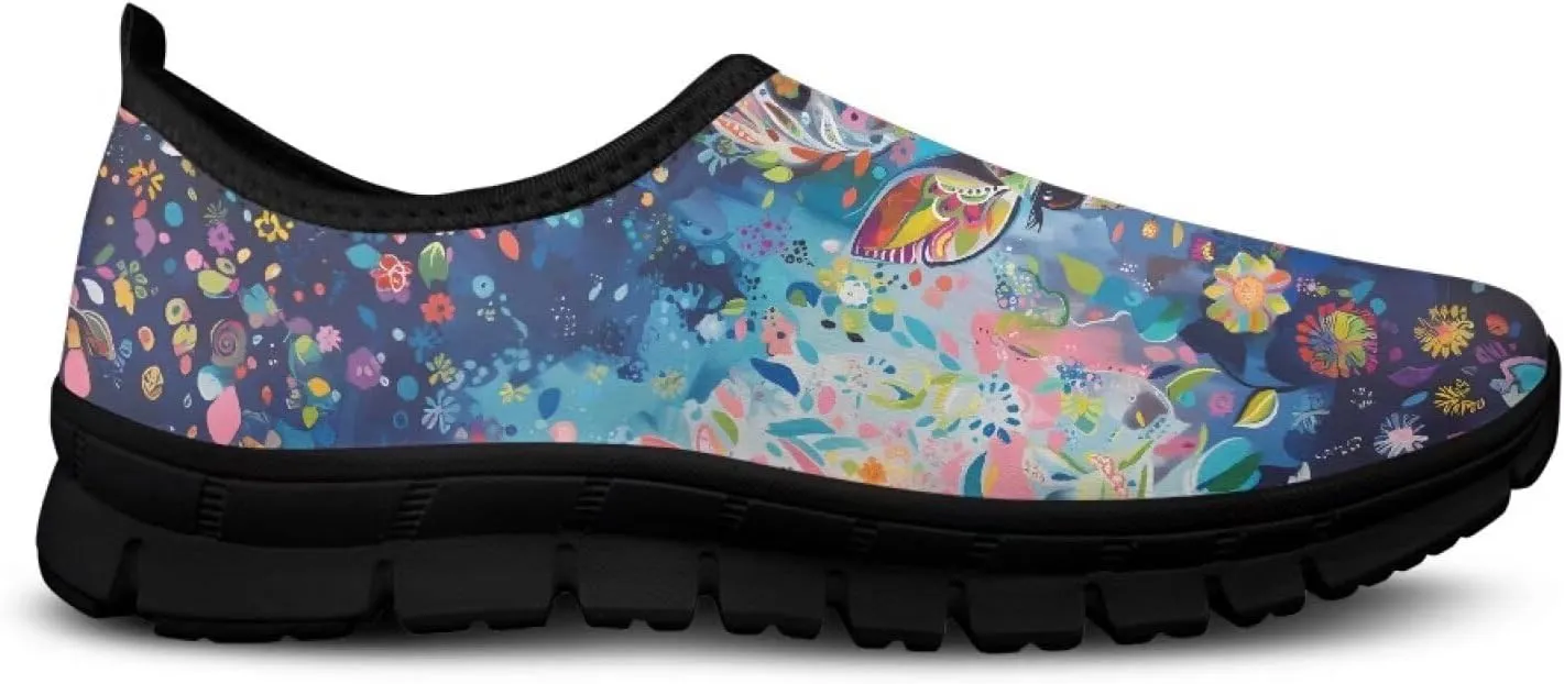 Women's Art Pattern Slip-On Sneakers Casual Low-Top Loafers Flat Shoes Lightweight Soft Shoes Non-Slip Workout Travel Shoes US Size 5.5-11.5