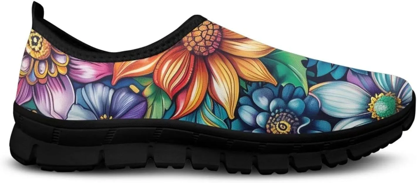 Women's Art Pattern Slip-On Sneakers Casual Low-Top Loafers Flat Shoes Lightweight Soft Shoes Non-Slip Workout Travel Shoes US Size 5.5-11.5