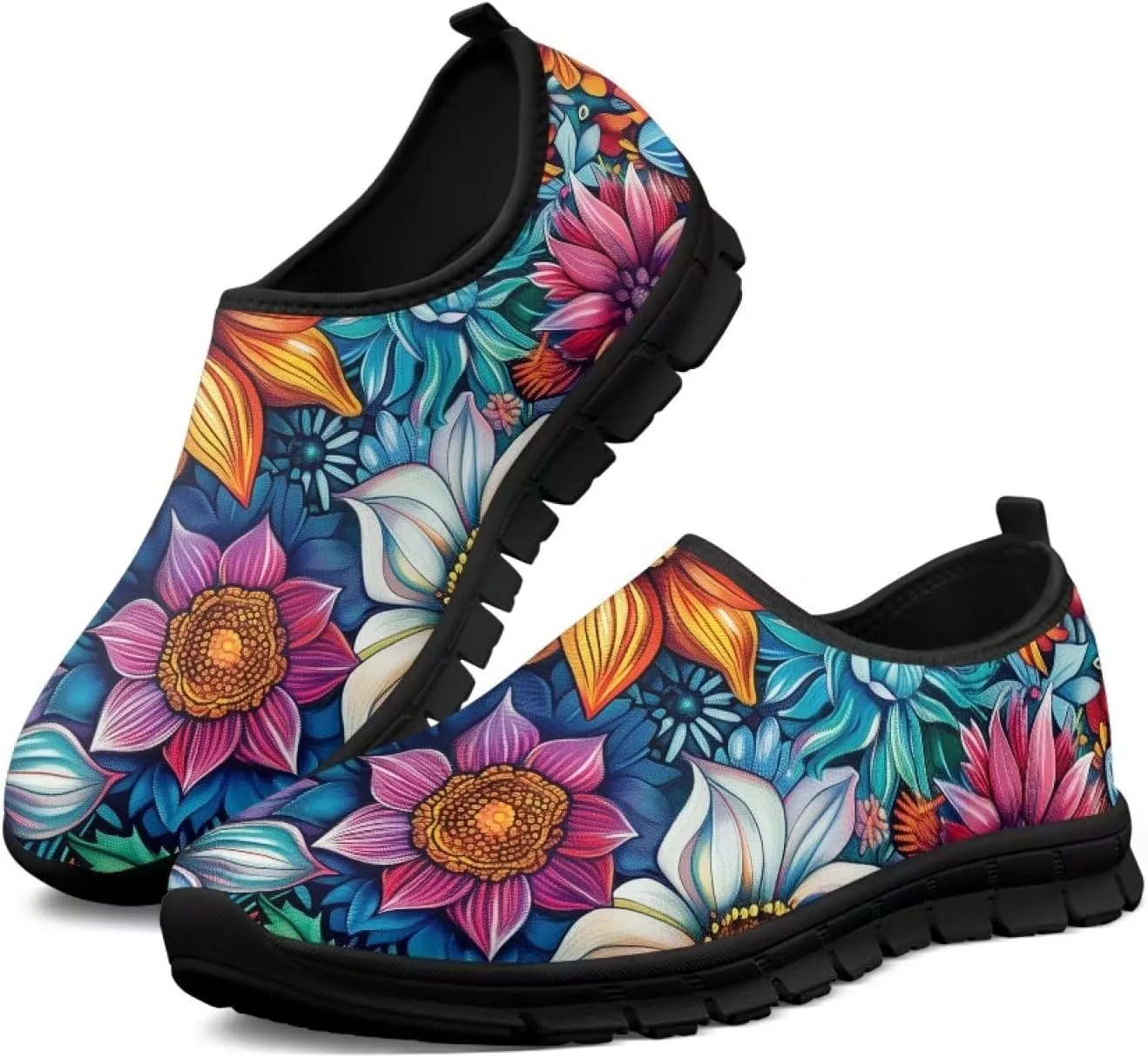 Women's Art Pattern Slip-On Sneakers Casual Low-Top Loafers Flat Shoes Lightweight Soft Shoes Non-Slip Workout Travel Shoes US Size 5.5-11.5