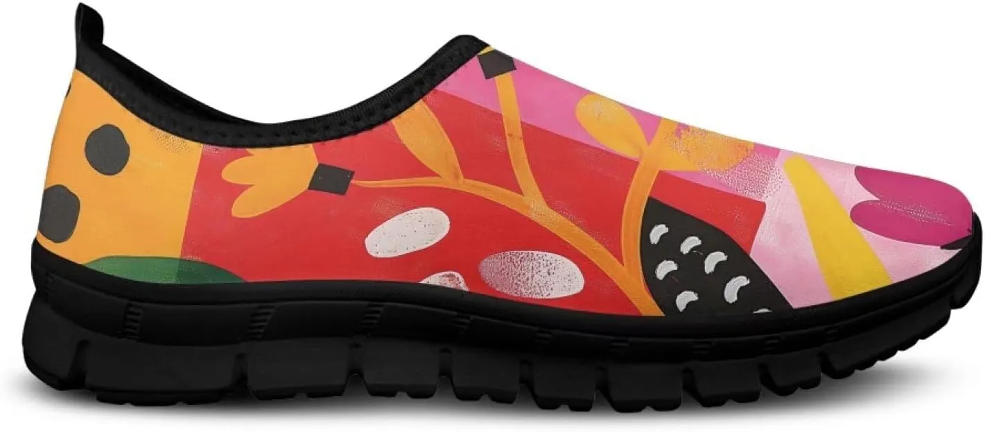 Women's Art Pattern Slip-On Sneakers Casual Low-Top Loafers Flat Shoes Lightweight Soft Shoes Non-Slip Workout Travel Shoes US Size 5.5-11.5