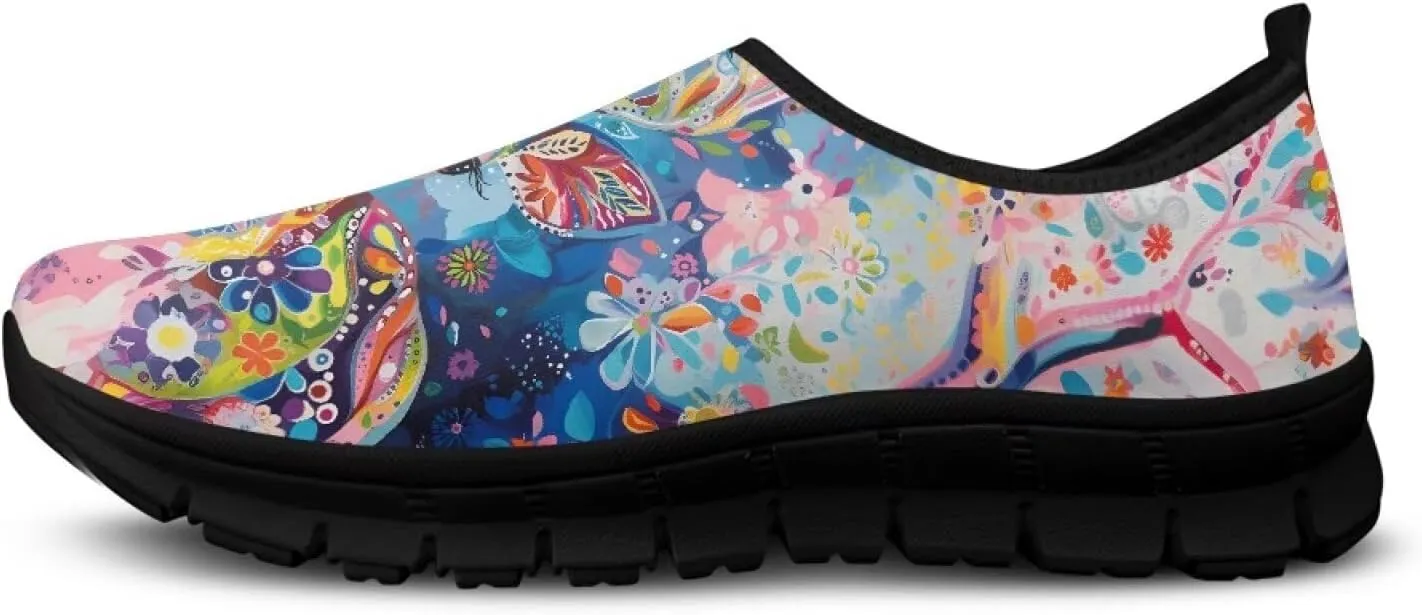 Women's Art Pattern Slip-On Sneakers Casual Low-Top Loafers Flat Shoes Lightweight Soft Shoes Non-Slip Workout Travel Shoes US Size 5.5-11.5
