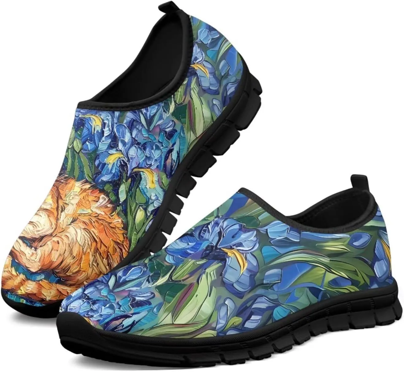 Women's Art Pattern Slip-On Sneakers Casual Low-Top Loafers Flat Shoes Lightweight Soft Shoes Non-Slip Workout Travel Shoes US Size 5.5-11.5
