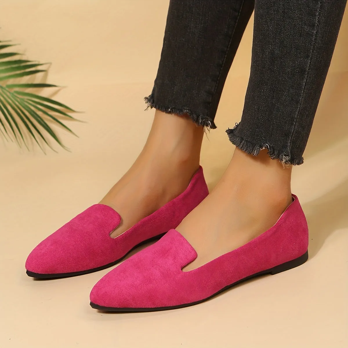 Women's Rose Red Elegant Pointed Toe SlipOn Flats