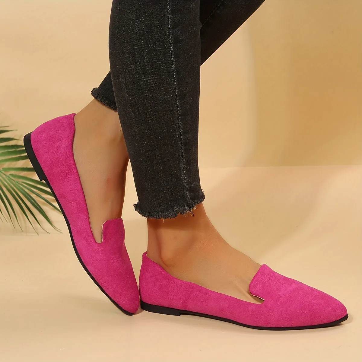 Women's Rose Red Elegant Pointed Toe SlipOn Flats
