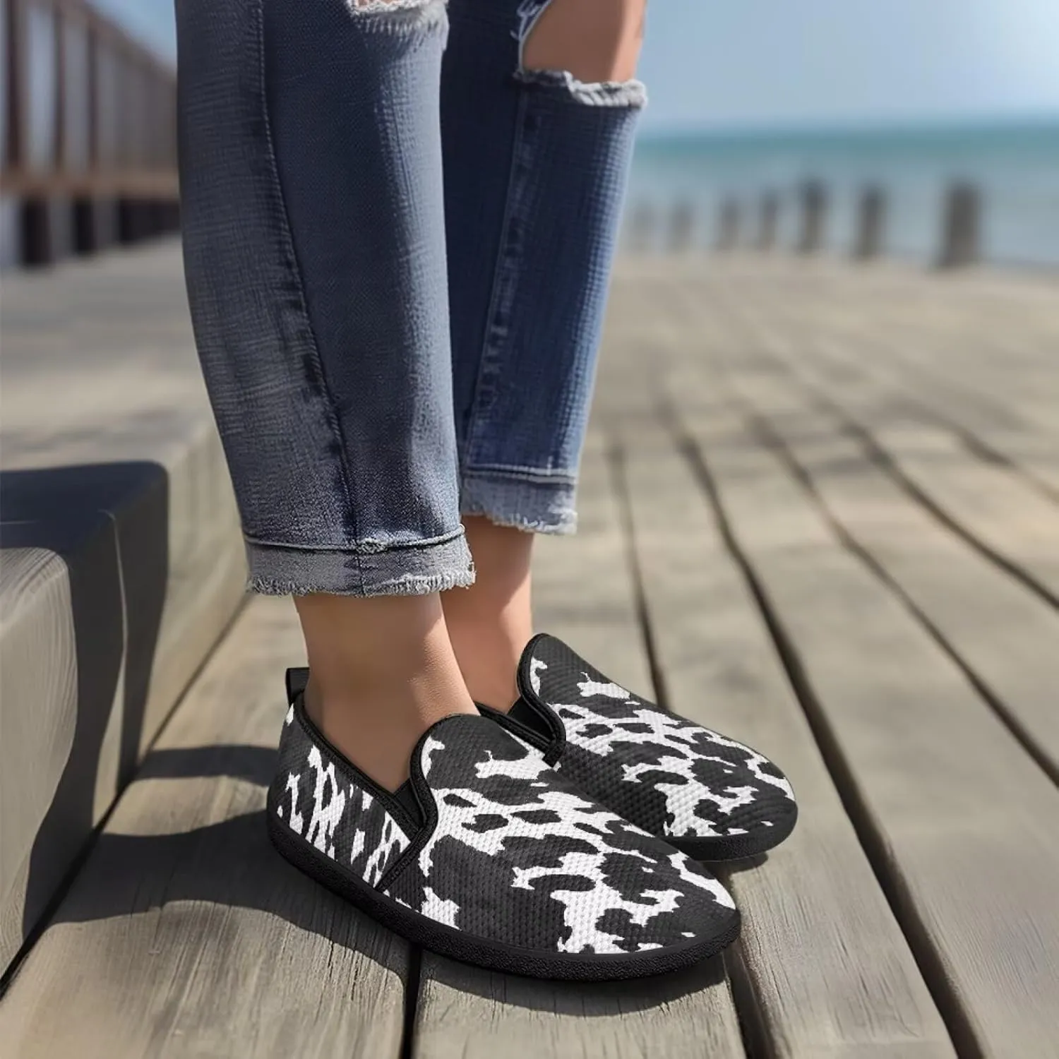 Women's Slip On Shoes Casual Breathable Mesh Flats Sneakers Fashion Low Top Soft Loafers for Tennis Work
