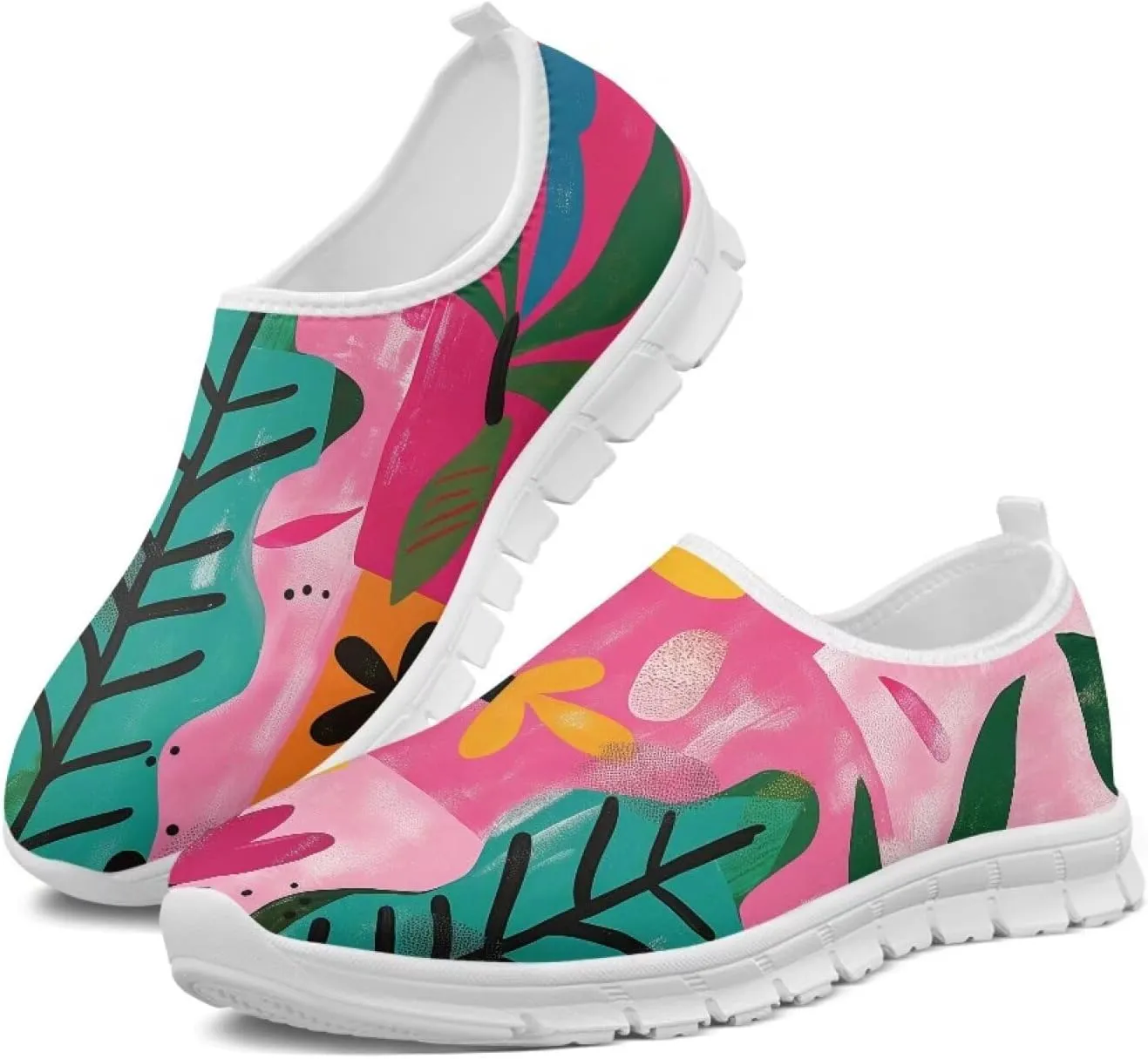 Women's Slip On Sneakers Casual Loafers Mesh Art Pattern Comfort Soft Walking Shoes for Women Daily Work Travel Shoes US Size 5.5-11.5