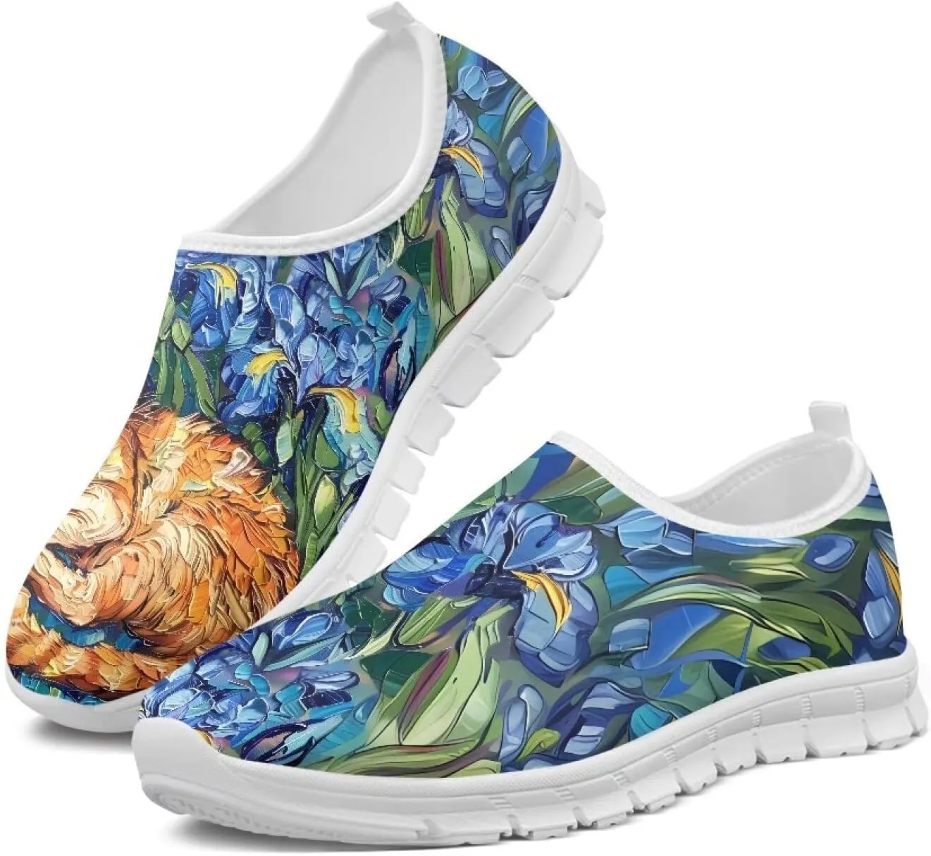Women's Slip On Sneakers Casual Loafers Mesh Art Pattern Comfort Soft Walking Shoes for Women Daily Work Travel Shoes US Size 5.5-11.5