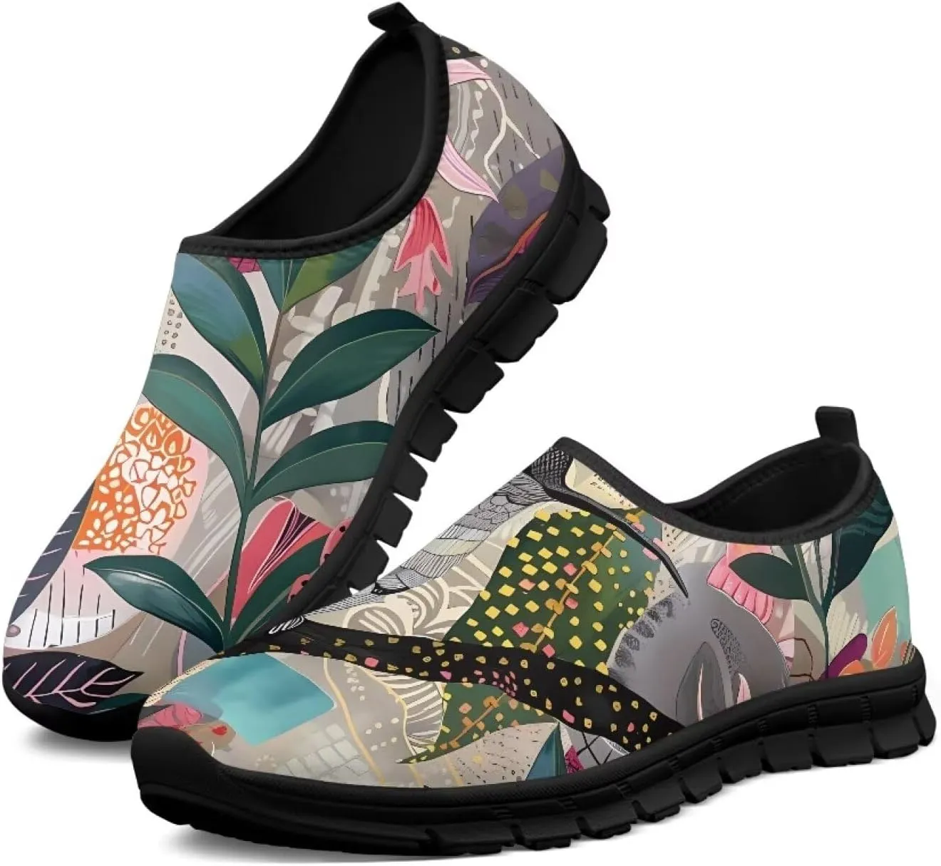 Women's Slip On Sneakers Casual Loafers Mesh Art Pattern Comfort Soft Walking Shoes for Women Daily Work Travel Shoes US Size 5.5-11.5