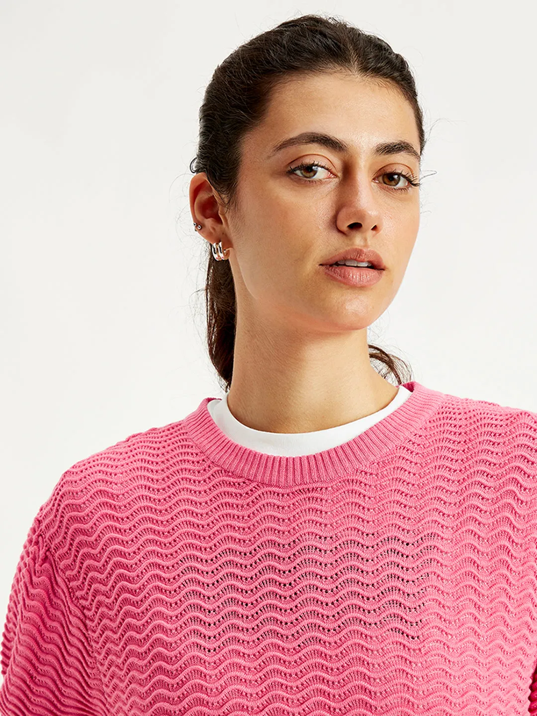 Women's Solid Pink Crew Neck Sweater