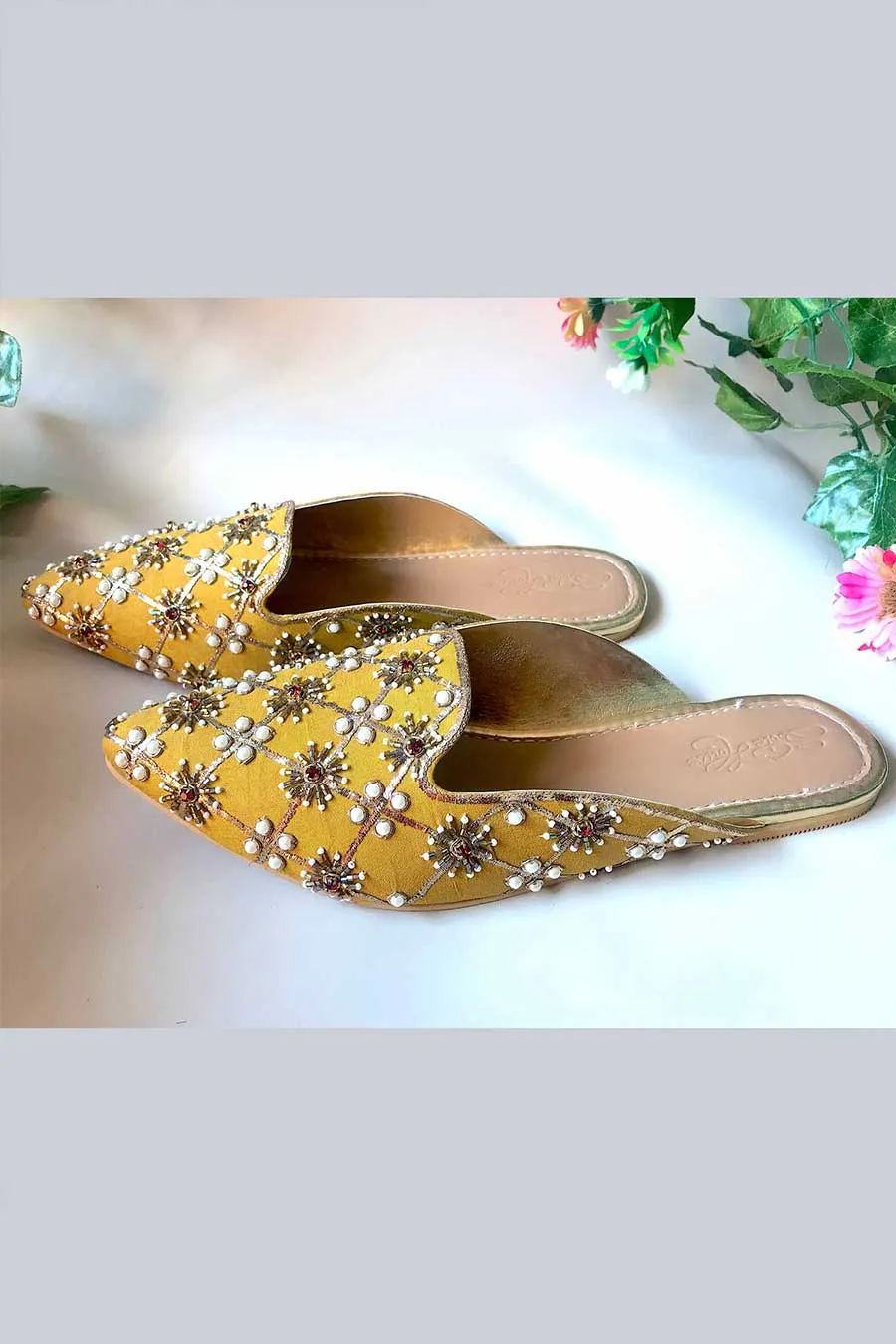 Yellow Nakshi Pointed Loafers