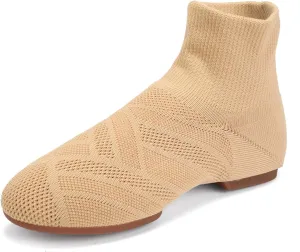 YKXLM Women Standard Practice Social Dance Sneaker Beginner Dance Practice Shoes for Women Low Heel Ballroom,Beige,1" Heel,7 US