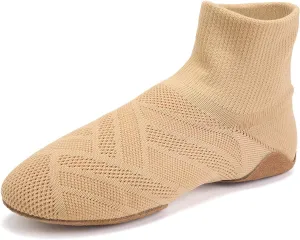 YKXLM Women Standard Practice Social Dance Sneaker Beginner Dance Practice Shoes for Women Low Heel Ballroom,Beige,1" Heel,7.5 US