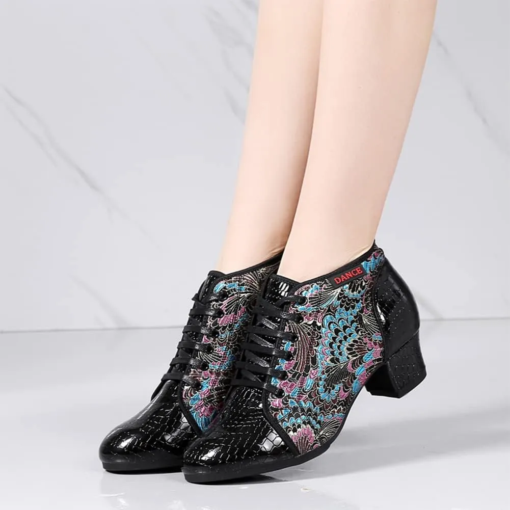 YKXLM Women's Latin Dance Shoes Closed-Toe Lace up Modern Ballroom Performence Salsa Practice Party Dancing Shoes,Model GBNJB
