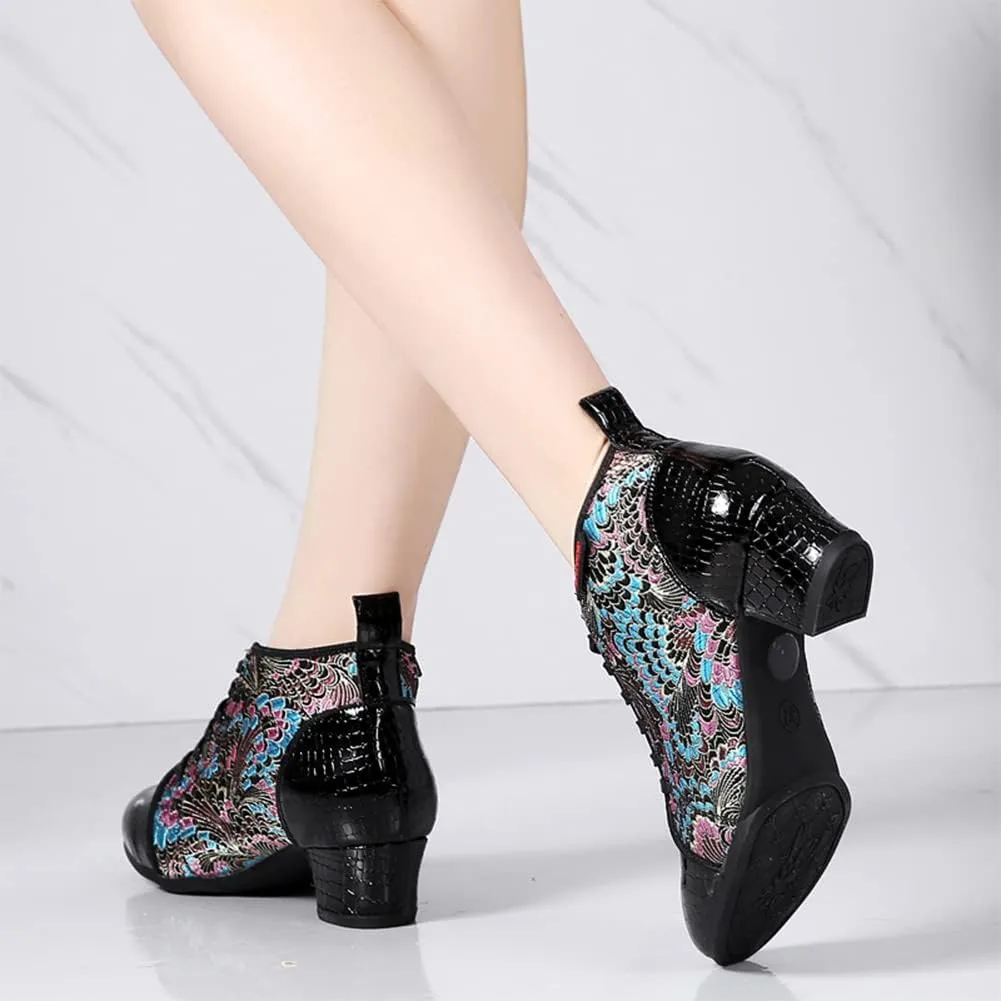 YKXLM Women's Latin Dance Shoes Closed-Toe Lace up Modern Ballroom Performence Salsa Practice Party Dancing Shoes,Model GBNJB