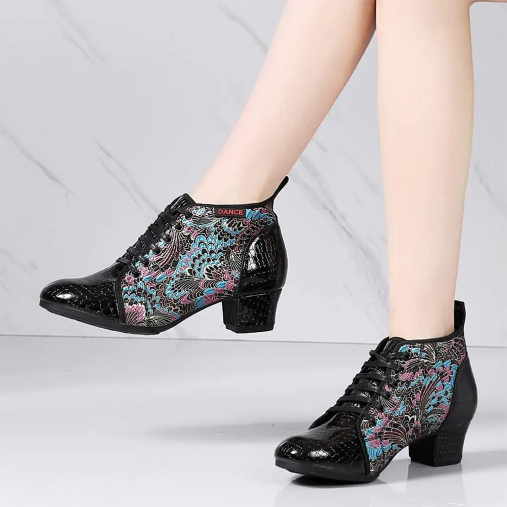 YKXLM Women's Latin Dance Shoes Closed-Toe Lace up Modern Ballroom Performence Salsa Practice Party Dancing Shoes,Model GBNJB