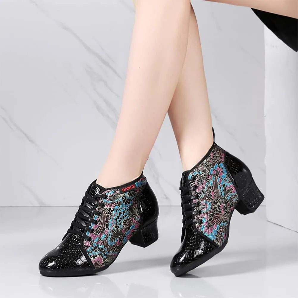 YKXLM Women's Latin Dance Shoes Closed-Toe Lace up Modern Ballroom Performence Salsa Practice Party Dancing Shoes,Model GBNJB